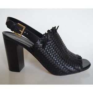 Michael Kors Black Woven Open Toe Sandal Heel, 9.5